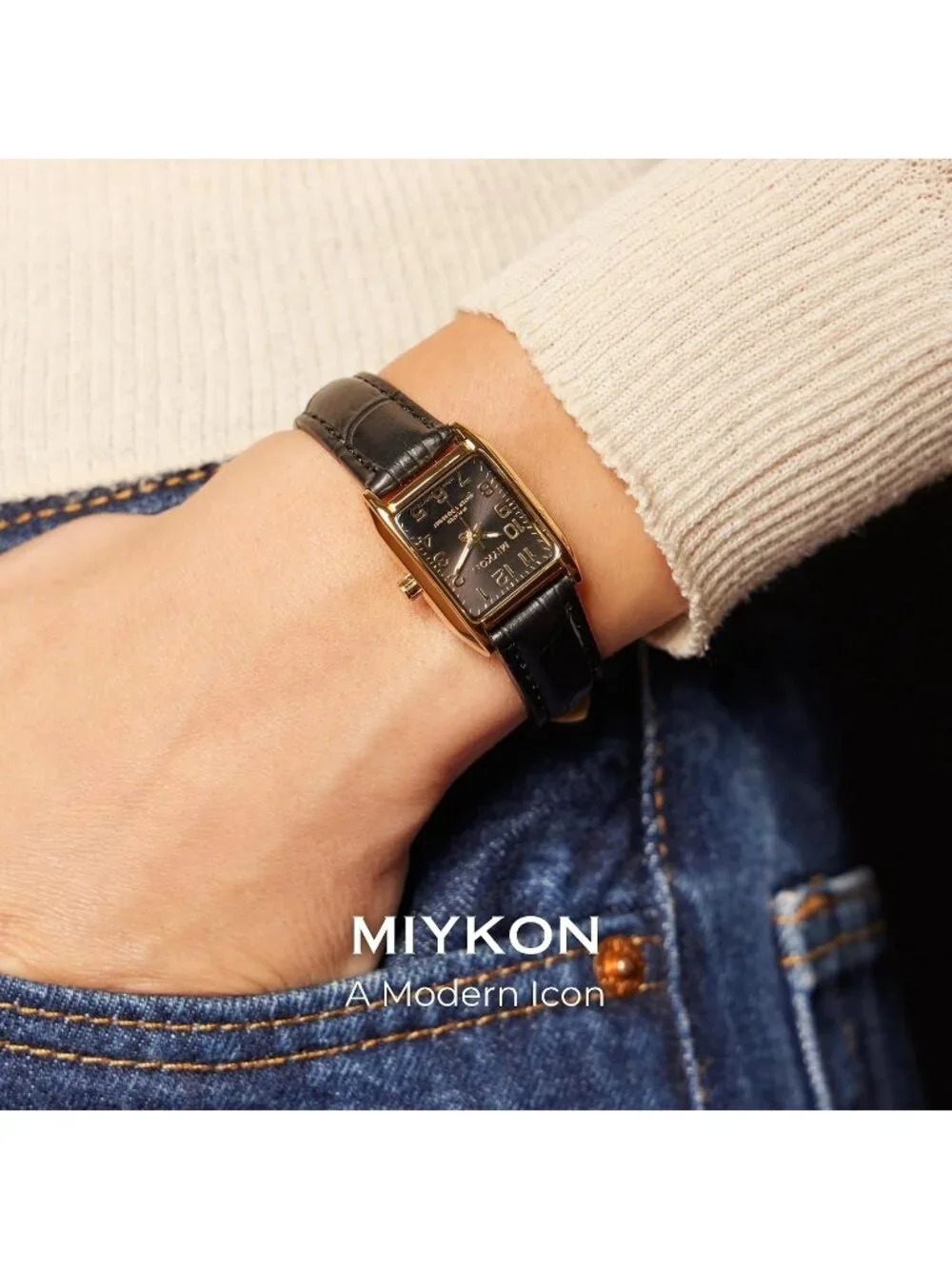 Women's Arabic Gold Case Black Dial Dainty Vintage Tank Classic Square Watches